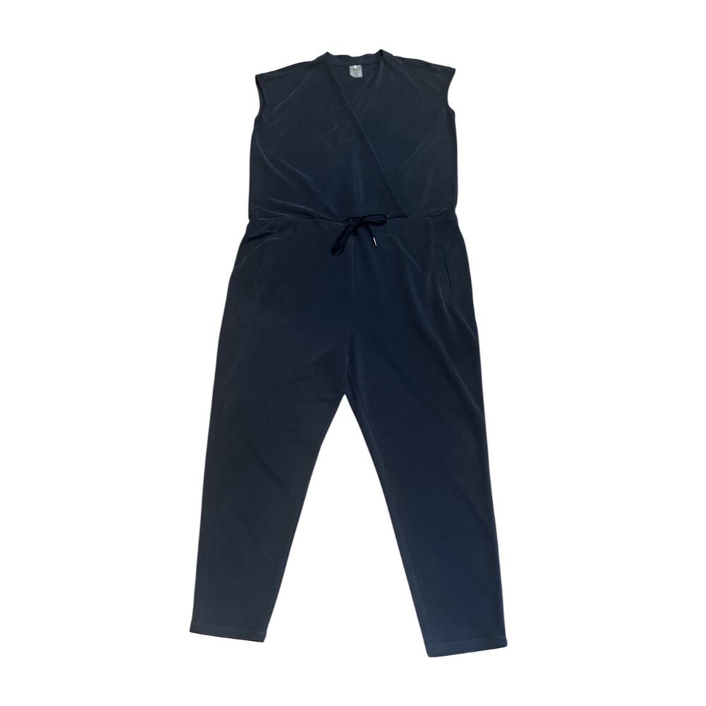 Calia Medium Sleeveless Jumpsuit Gray pockets faux wrap comfort Journey Sandwash
